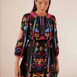 FARM Rio Black Cross Stitch Midi Dress Size L